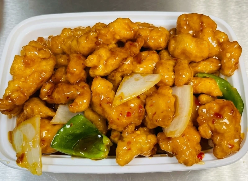 General Tao chicken combo plate at Spring Wok Express Hamilton