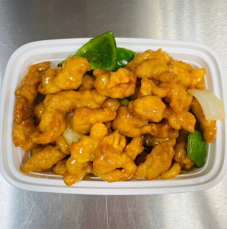 Lemon Chicken from Spring Wok Express - golden battered chicken in a bright lemon sauce